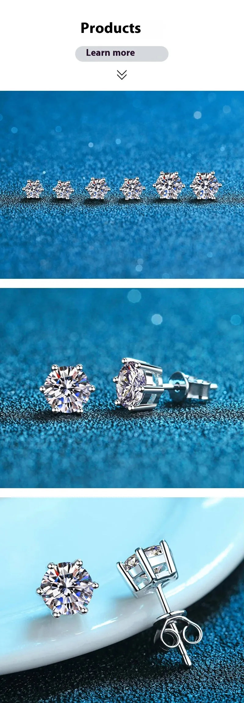 S925 Silver Stud Classic Six-claw Stud Earrings