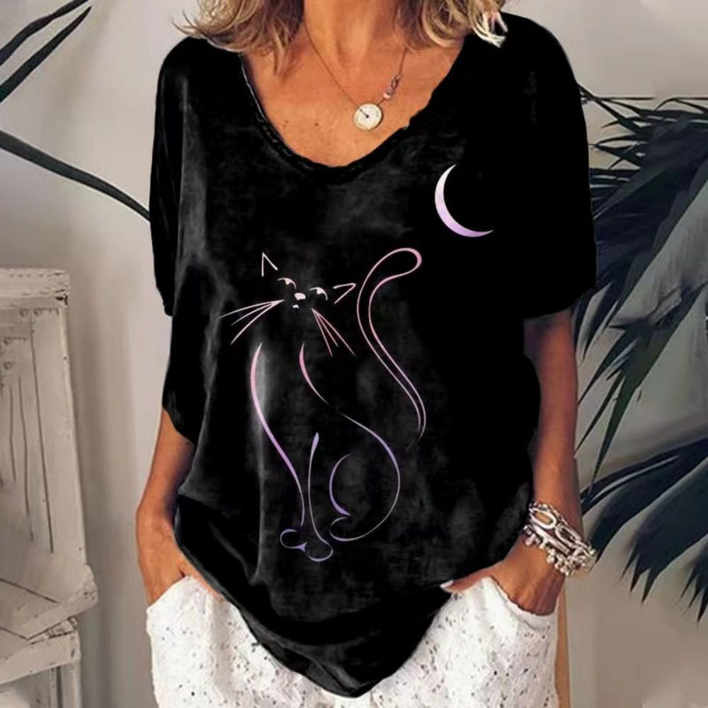 Summer Women's V-Neck T-Shirt with 3D Print