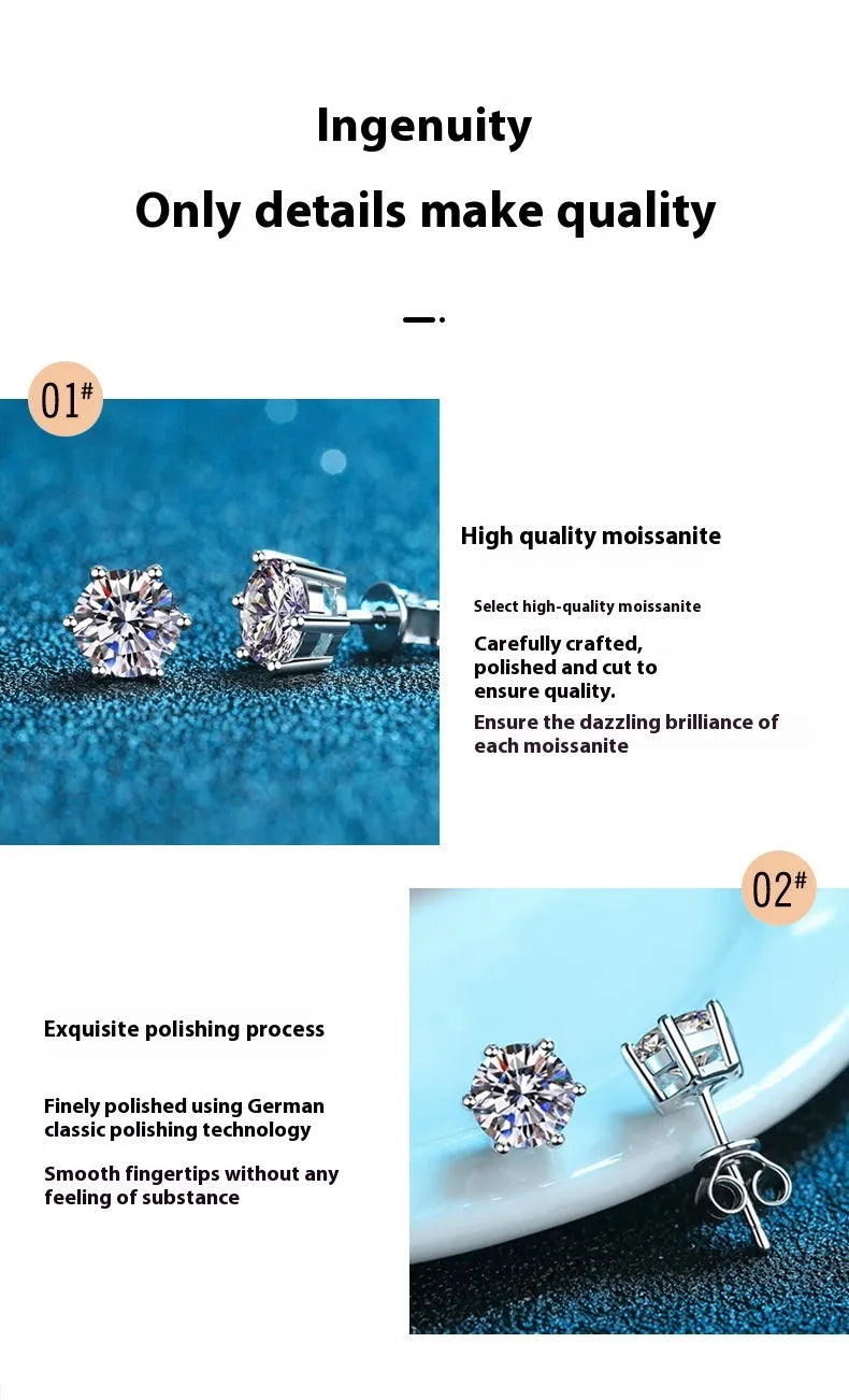 S925 Silver Stud Classic Six-claw Stud Earrings