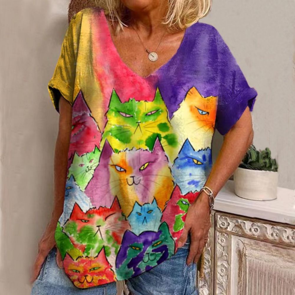 Summer Women's V-Neck T-Shirt with 3D Print