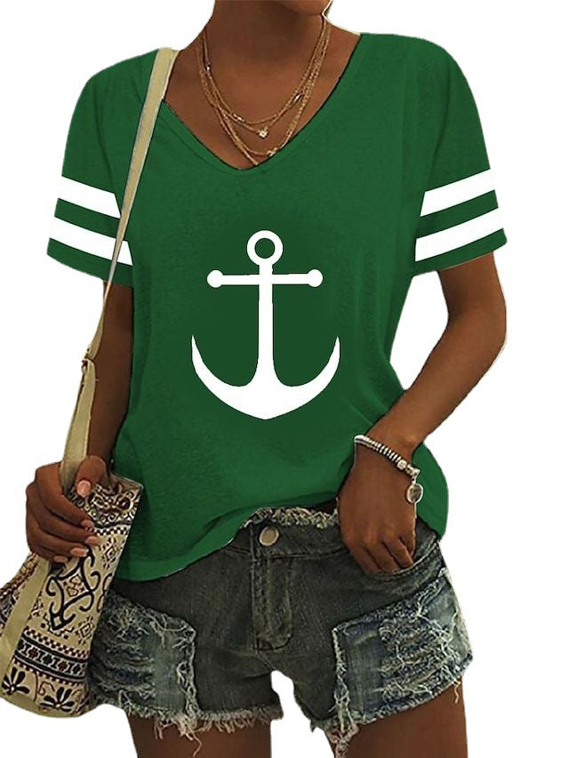 3D Printed V-Neck Loose Women's T-Shirt for Summer