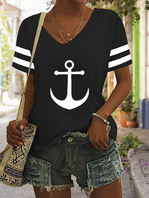 3D Printed V-Neck Loose Women's T-Shirt for Summer
