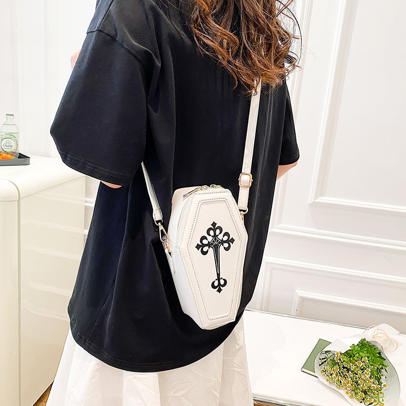 Retro Dark Cross Coffin Messenger Bag
