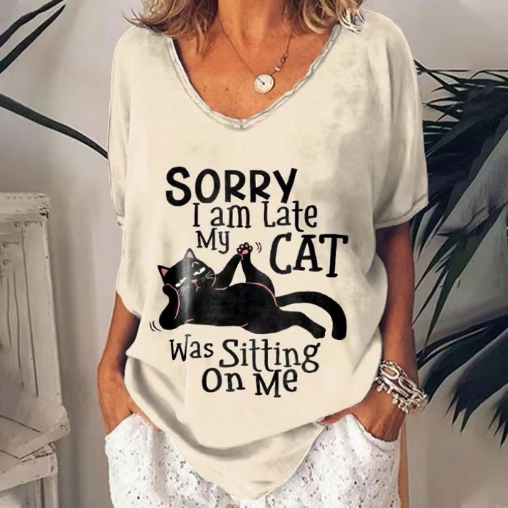 Summer Women's V-Neck T-Shirt with 3D Print