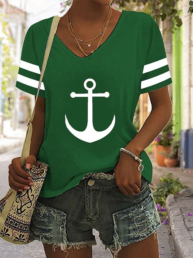 3D Printed V-Neck Loose Women's T-Shirt for Summer