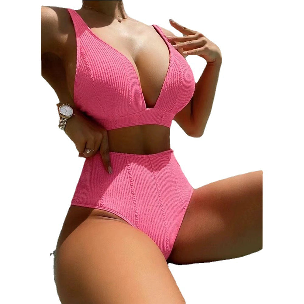 High Waist V-Neck Bikini Set