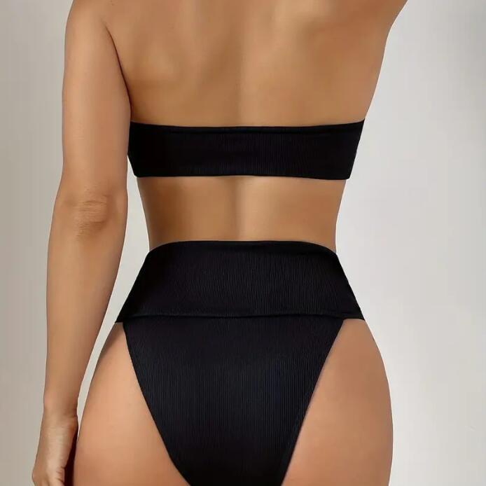 High Waist Tube Top Bikini Set