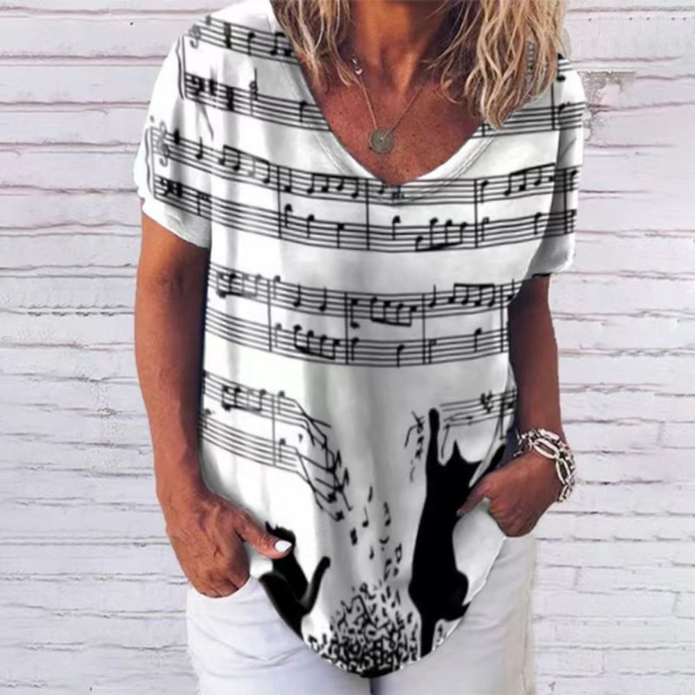 Summer Women's V-Neck T-Shirt with 3D Print