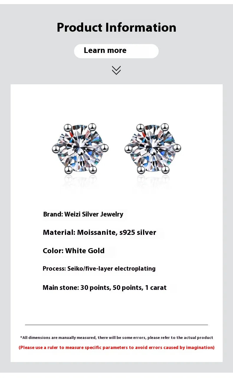 S925 Silver Stud Classic Six-claw Stud Earrings