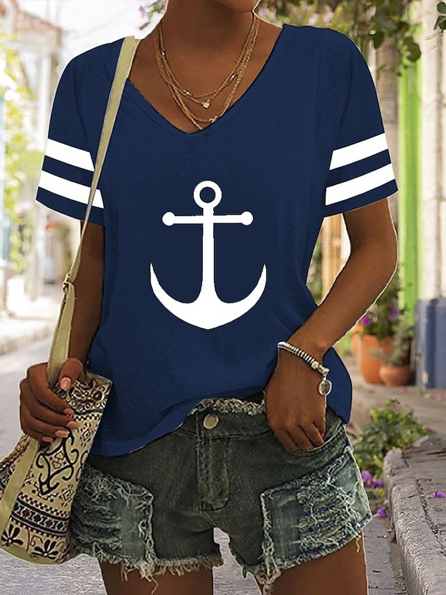 3D Printed V-Neck Loose Women's T-Shirt for Summer