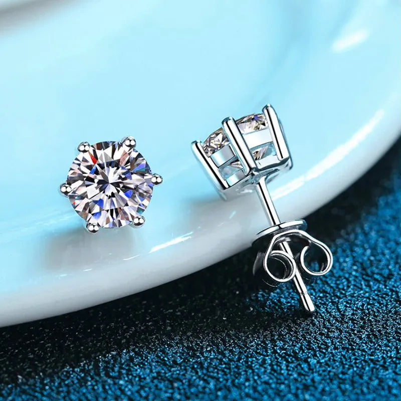 S925 Silver Stud Classic Six-claw Stud Earrings