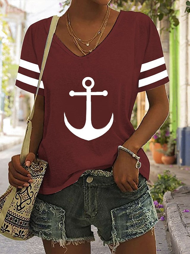 3D Printed V-Neck Loose Women's T-Shirt for Summer