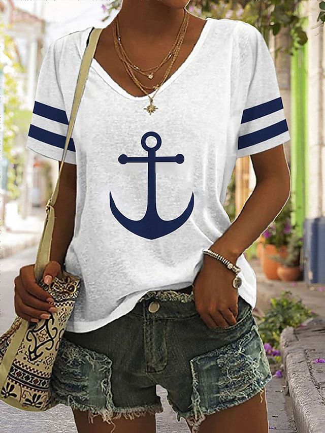 3D Printed V-Neck Loose Women's T-Shirt for Summer